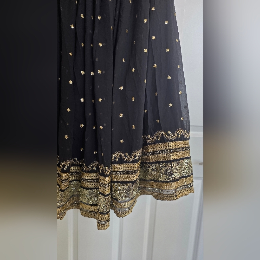 Black Golden Sharmily Lehenga Choli Set with Sequin Blouse - Picture 6 of 14